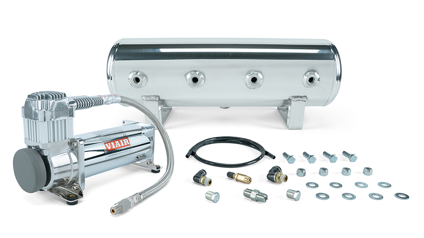 2.5 Gal. Polished Tank W/ Viair 444c Chrome Compressor, 1/4\" & 3/8\" Fittings & Tank Mounting Hardware